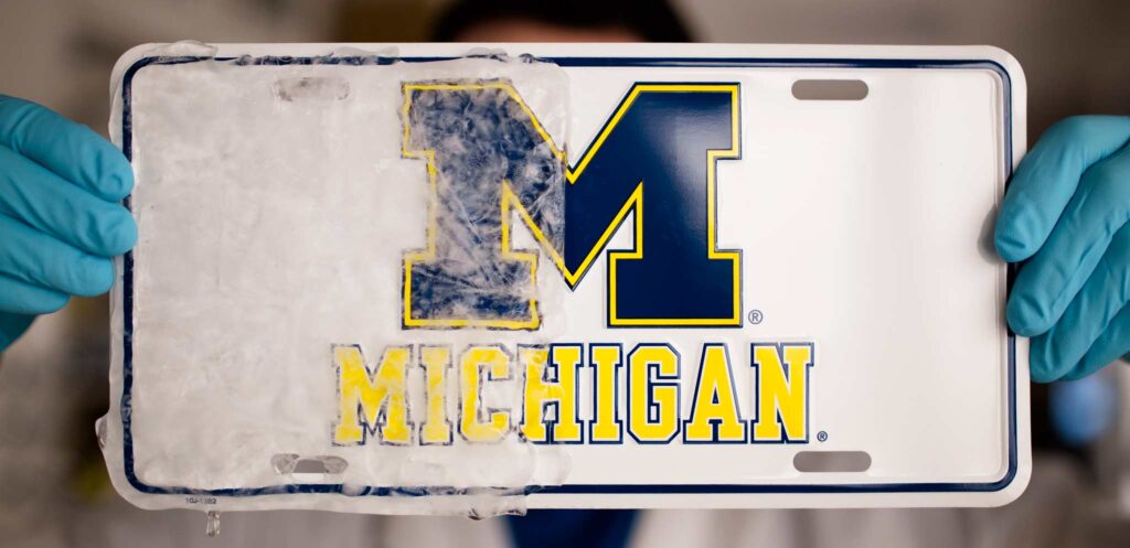 Icephobic coating on license plate